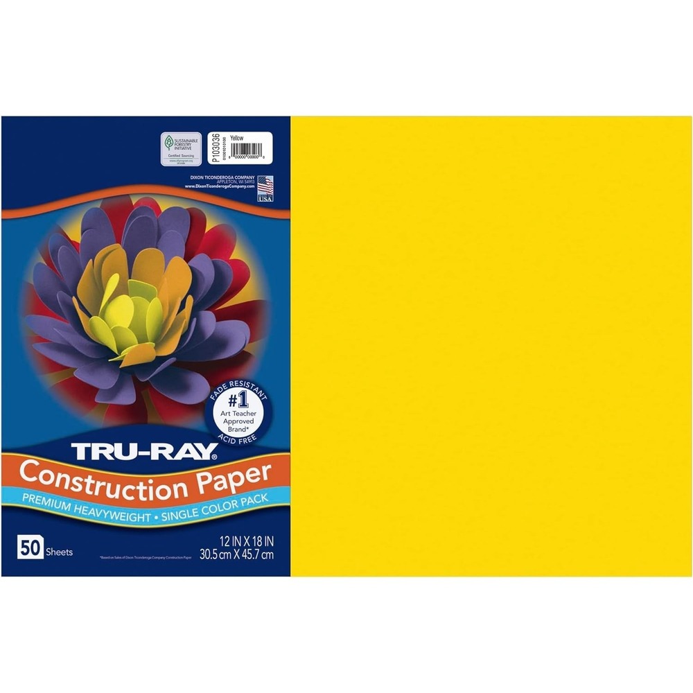 Tru-Ray Heavyweight Construction Paper Yellow‎ 12″ x 18″ – 50 Sheets, New - Picture 4 of 5